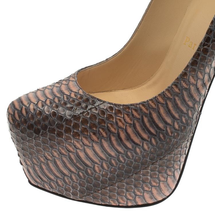Pre Owned Christian Louboutin Grey Python Daffodile Platform Pumps Size 38