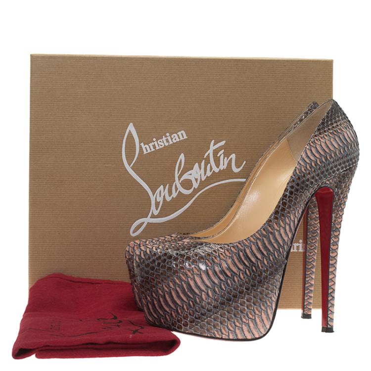 Pre Owned Christian Louboutin Grey Python Daffodile Platform Pumps Size 38