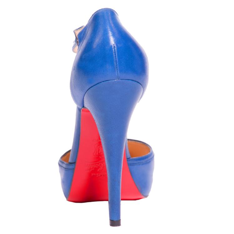 Pre Owned Christian Louboutin Blue Leather Catwoman T Strap Pumps Size 36