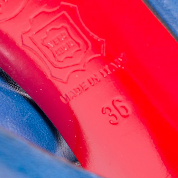 Pre Owned Christian Louboutin Blue Leather Catwoman T Strap Pumps Size 36