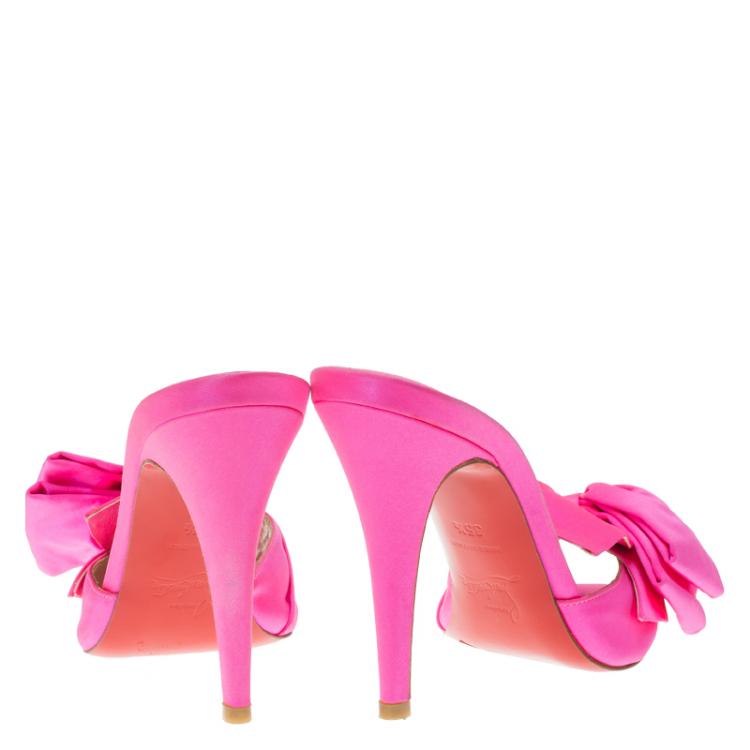 Pre Owned Christian Louboutin Pink Satin Dorcet Bow Mules Size 35.5