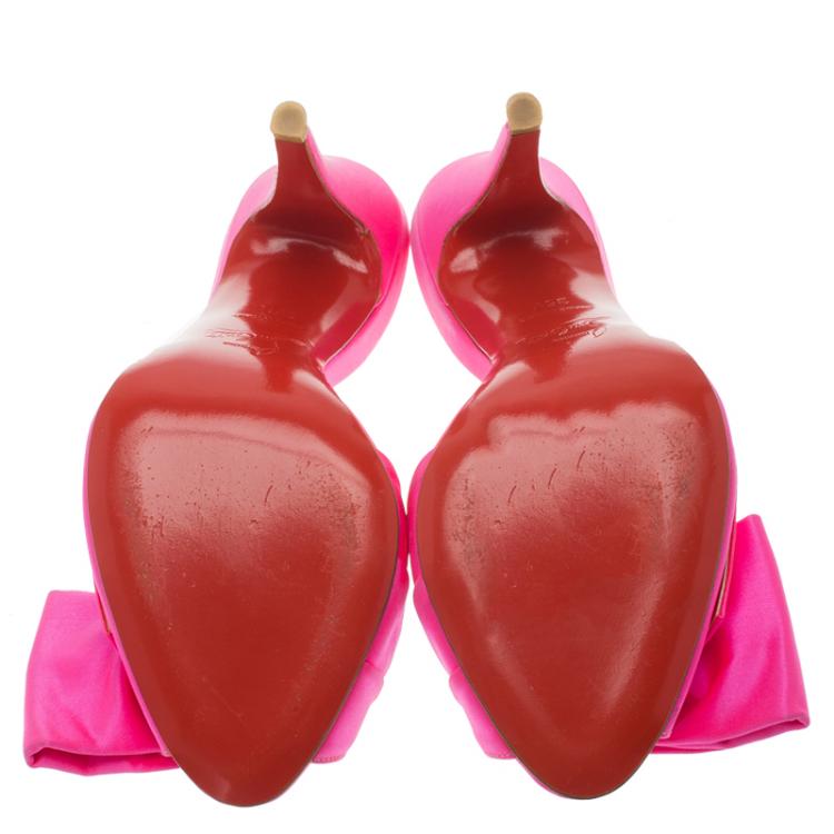 Pre Owned Christian Louboutin Pink Satin Dorcet Bow Mules Size 35.5
