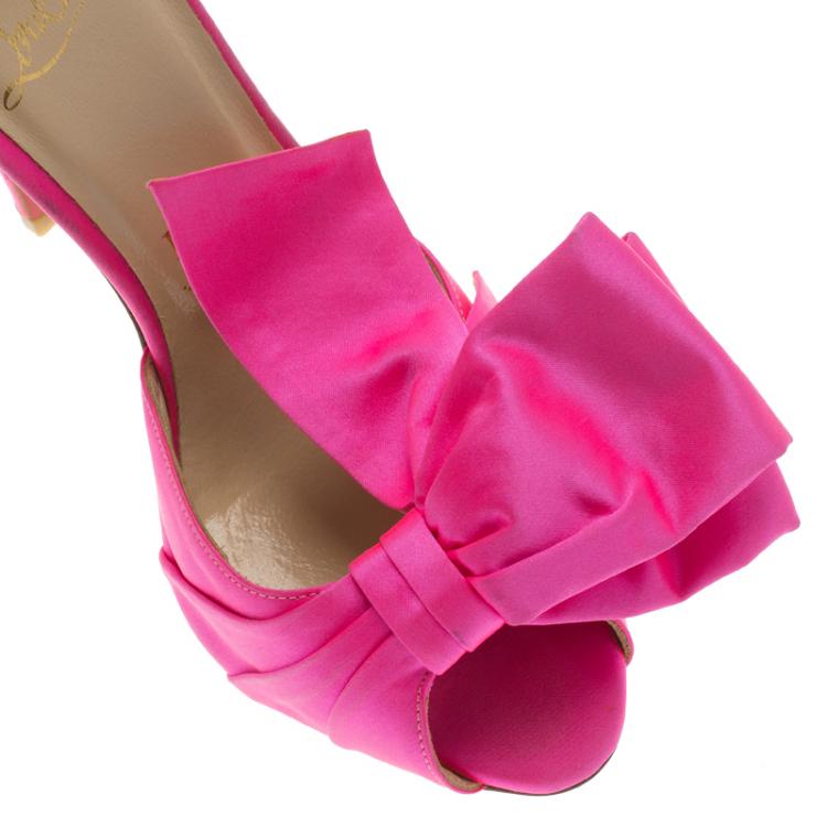 Pre Owned Christian Louboutin Pink Satin Dorcet Bow Mules Size 35.5