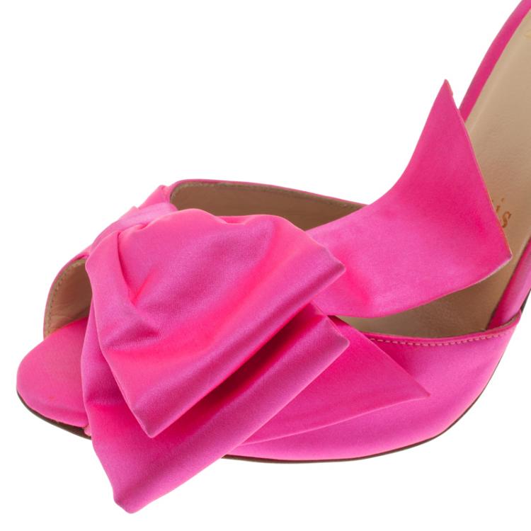 Pre Owned Christian Louboutin Pink Satin Dorcet Bow Mules Size 35.5