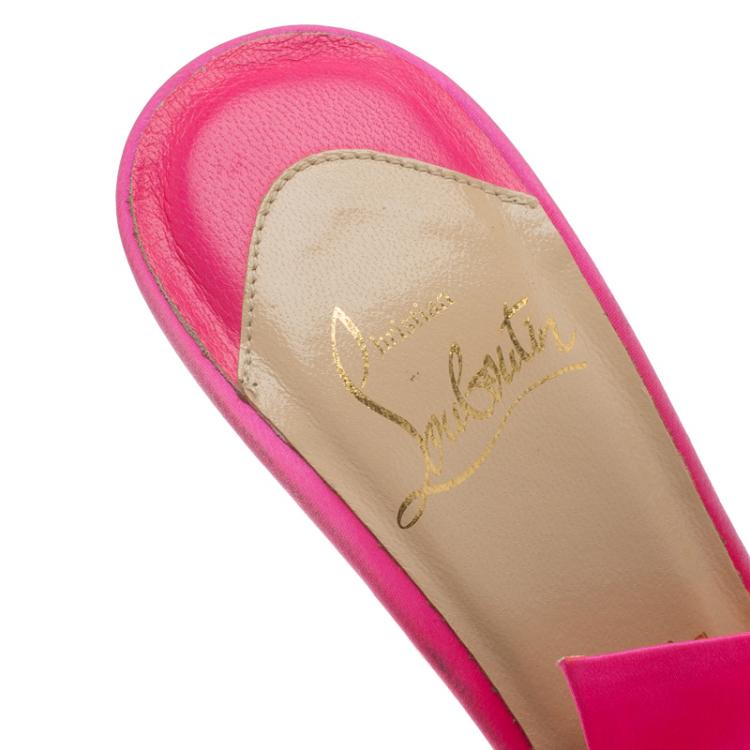 Pre Owned Christian Louboutin Pink Satin Dorcet Bow Mules Size 35.5