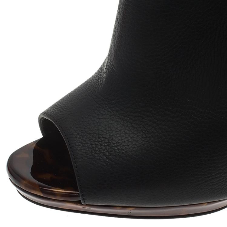 Pre Owned Christian Louboutin Black Leather and Suede Barabara Cutout Ankle Boots Size 39.5