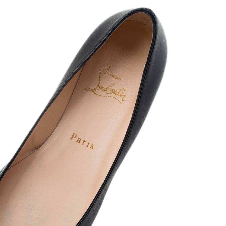 Pre Owned Christian Louboutin Black Leather Door Knock Studded Ballet Flats Size 38