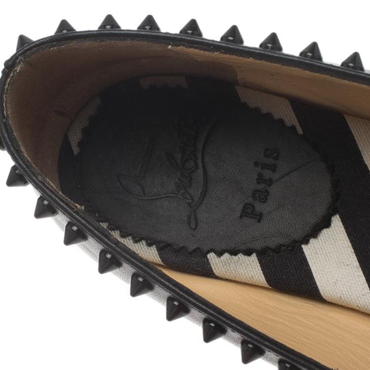 Pre Owned Christian Louboutin Black Leather Spikes Ares Espadrilles Flats Size 39