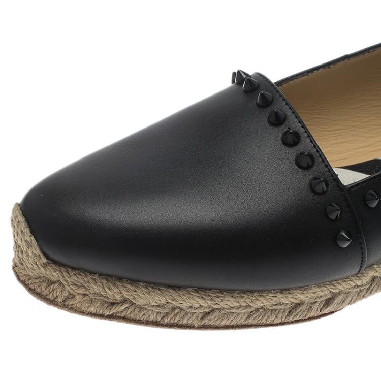 Pre Owned Christian Louboutin Black Leather Spikes Ares Espadrilles Flats Size 39