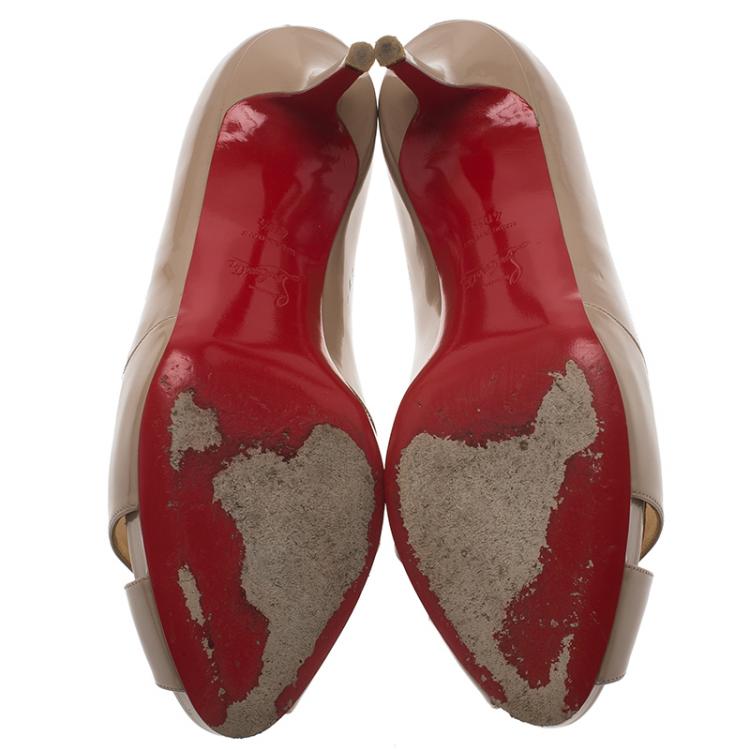 Pre Owned Christian Louboutin Beige Patent Shelley Criss Cross Pumps Size 40.5