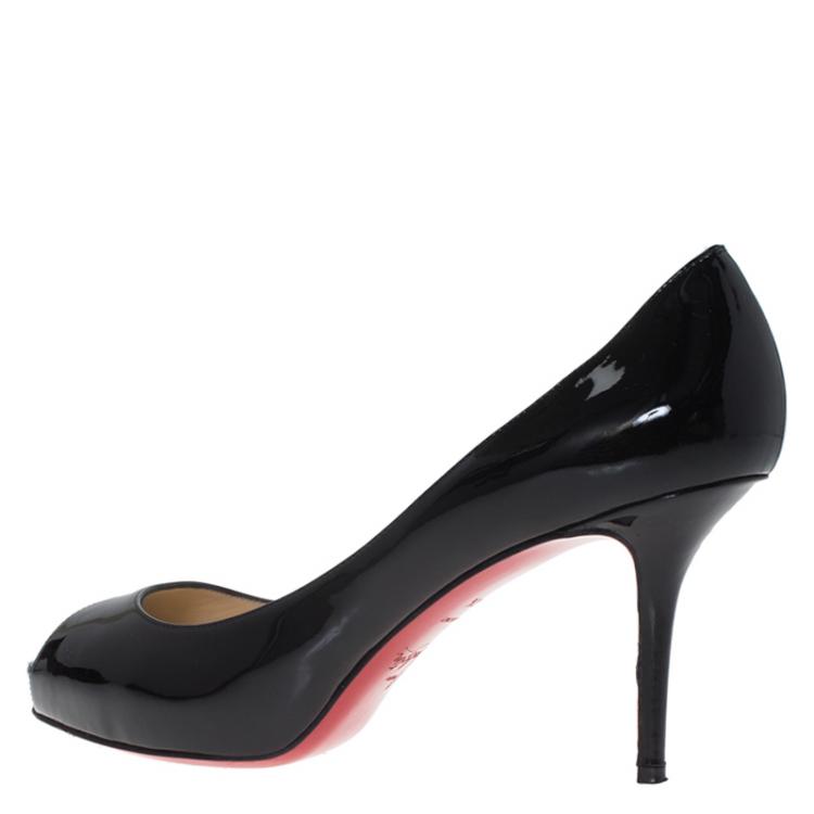 Pre Owned Christian Louboutin Black Patent Mater Claude Peep Toe Pumps Size 40.5