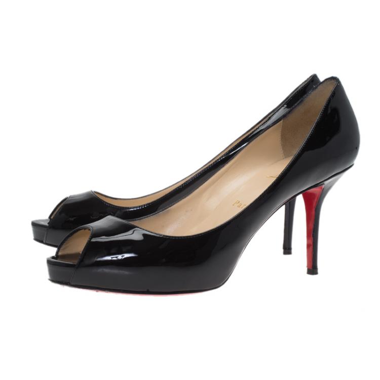 Pre Owned Christian Louboutin Black Patent Mater Claude Peep Toe Pumps Size 40.5
