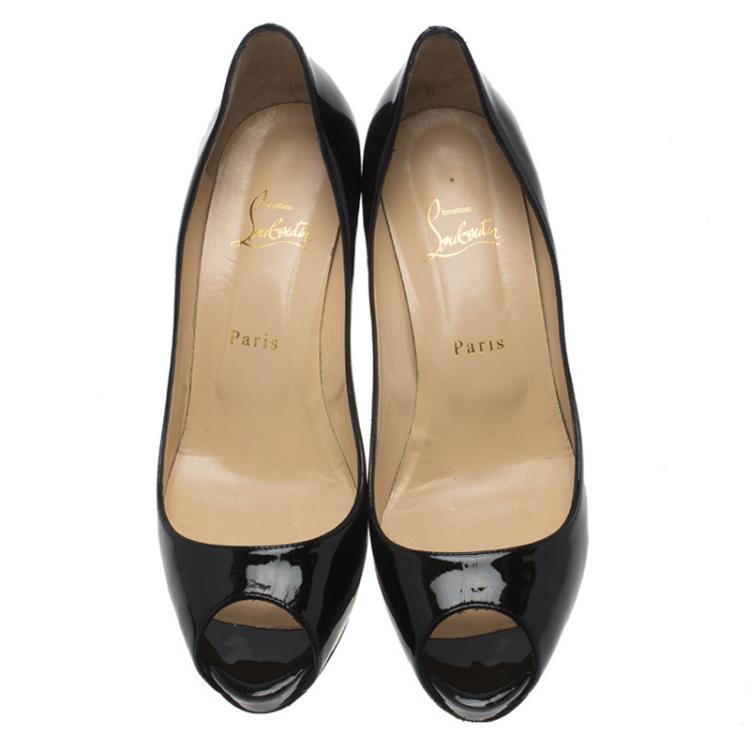Pre Owned Christian Louboutin Black Patent Mater Claude Peep Toe Pumps Size 40.5