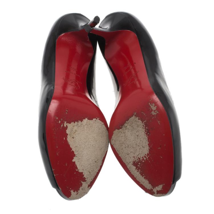Pre Owned Christian Louboutin Black Patent Mater Claude Peep Toe Pumps Size 40.5