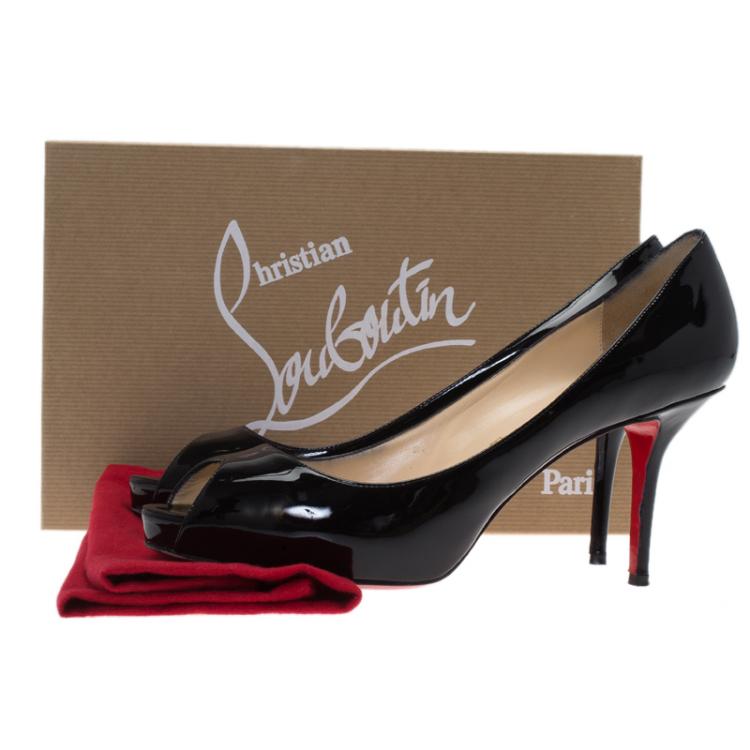 Pre Owned Christian Louboutin Black Patent Mater Claude Peep Toe Pumps Size 40.5