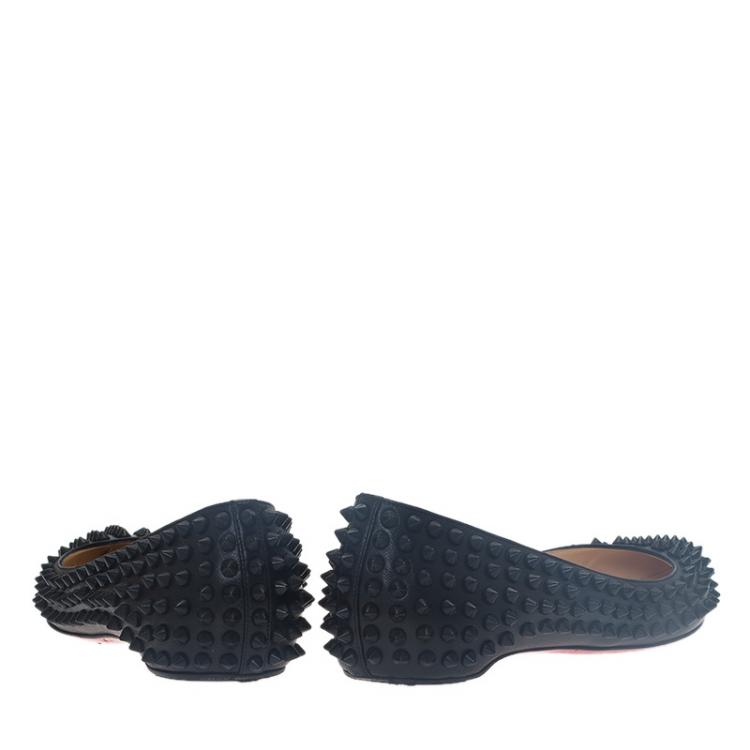 Pre Owned Christian Louboutin Black Leather Pigalle Spike Ballet Flats Size 38.5