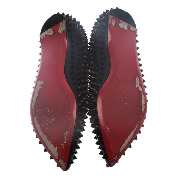 Pre Owned Christian Louboutin Black Leather Pigalle Spike Ballet Flats Size 38.5