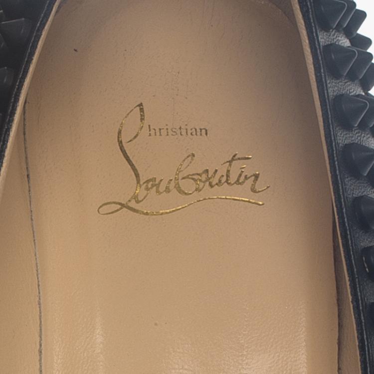 Pre Owned Christian Louboutin Black Leather Pigalle Spike Ballet Flats Size 38.5
