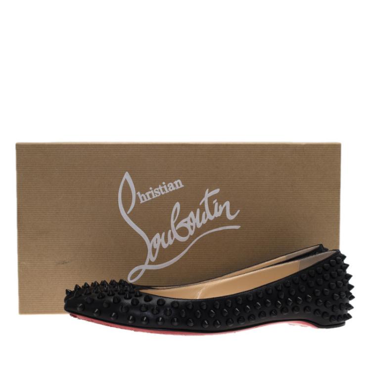 Pre Owned Christian Louboutin Black Leather Pigalle Spike Ballet Flats Size 38.5