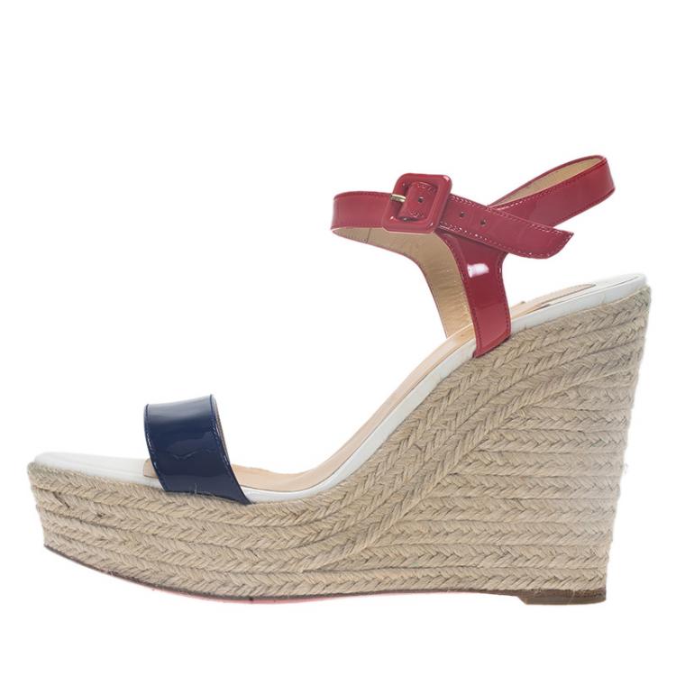 Pre Owned Christian Louboutin Tricolor Spachica Espadrille Wedge Sandals Size 41