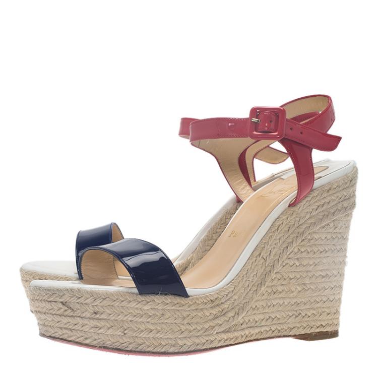 Pre Owned Christian Louboutin Tricolor Spachica Espadrille Wedge Sandals Size 41