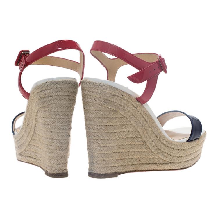 Pre Owned Christian Louboutin Tricolor Spachica Espadrille Wedge Sandals Size 41