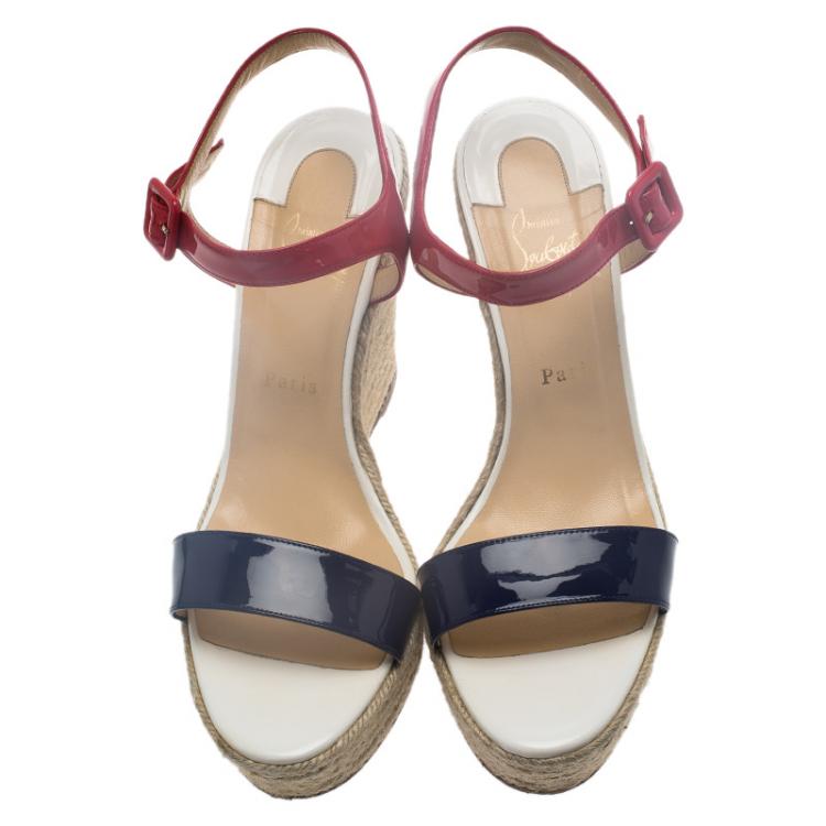 Pre Owned Christian Louboutin Tricolor Spachica Espadrille Wedge Sandals Size 41
