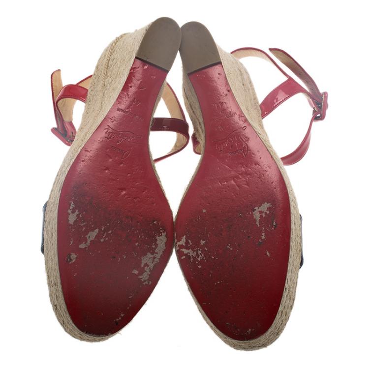 Pre Owned Christian Louboutin Tricolor Spachica Espadrille Wedge Sandals Size 41