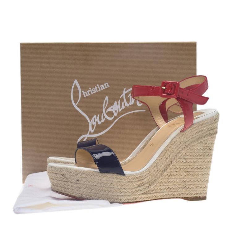 Pre Owned Christian Louboutin Tricolor Spachica Espadrille Wedge Sandals Size 41