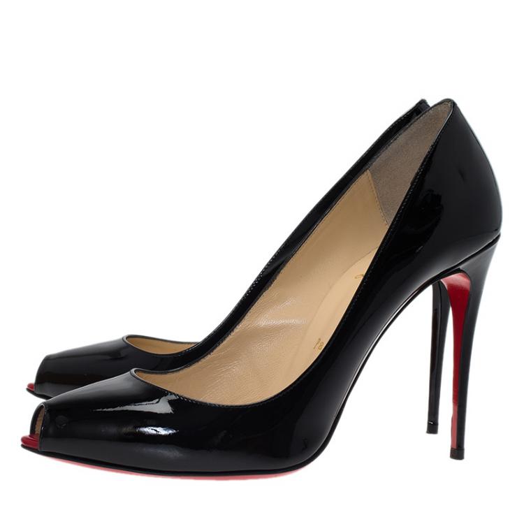 Pre Owned Christian Louboutin Black Patent Tibur Peep Toe Pumps Size 39