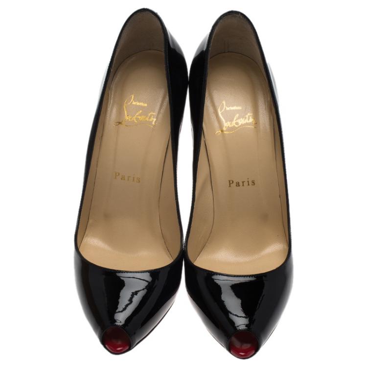 Pre Owned Christian Louboutin Black Patent Tibur Peep Toe Pumps Size 39