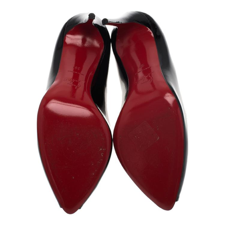Pre Owned Christian Louboutin Black Patent Tibur Peep Toe Pumps Size 39