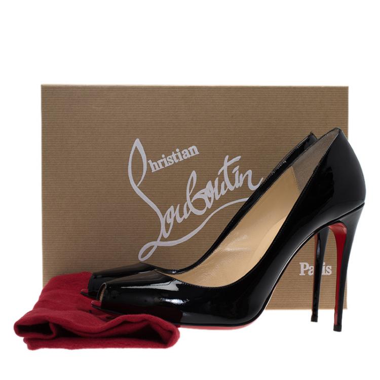 Pre Owned Christian Louboutin Black Patent Tibur Peep Toe Pumps Size 39