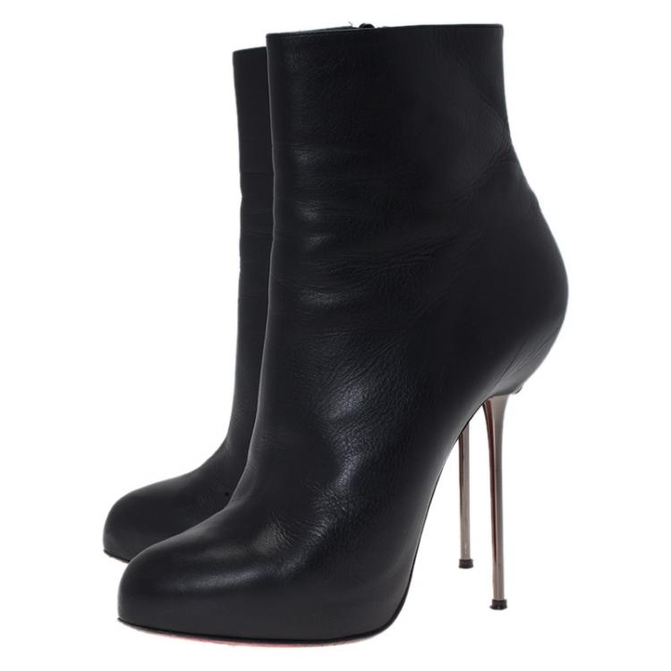 Pre Owned Christian Louboutin Black Leather Big Lips Ankle Boots Size 40