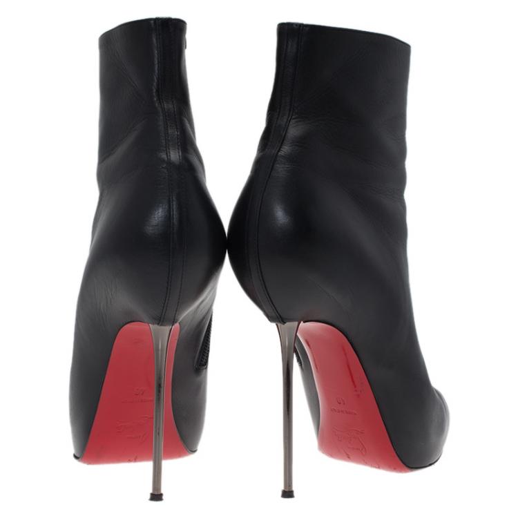 Pre Owned Christian Louboutin Black Leather Big Lips Ankle Boots Size 40