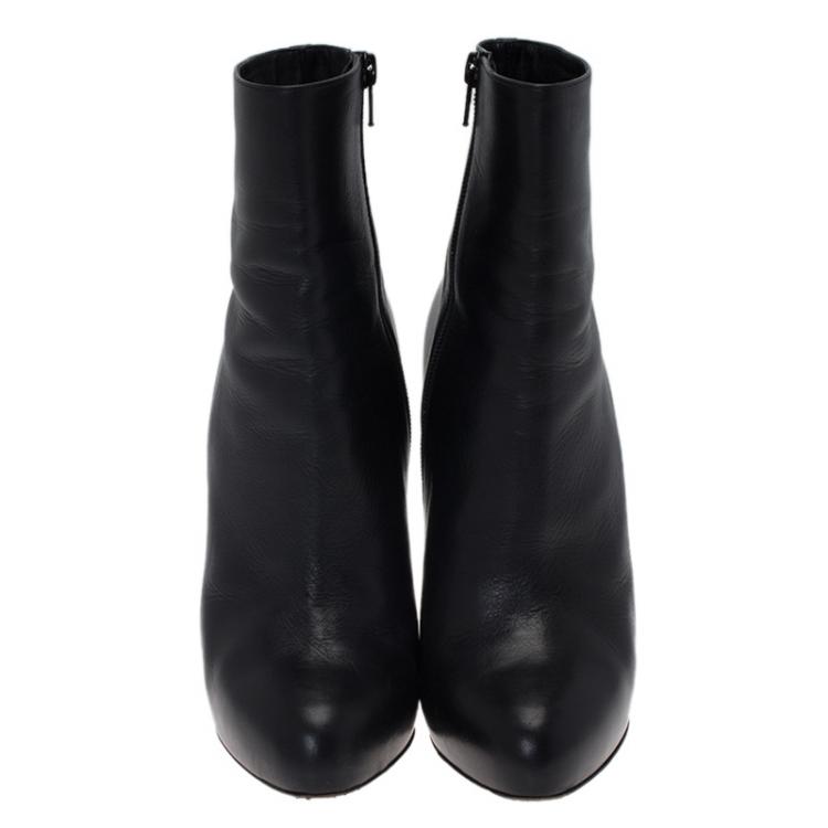 Pre Owned Christian Louboutin Black Leather Big Lips Ankle Boots Size 40