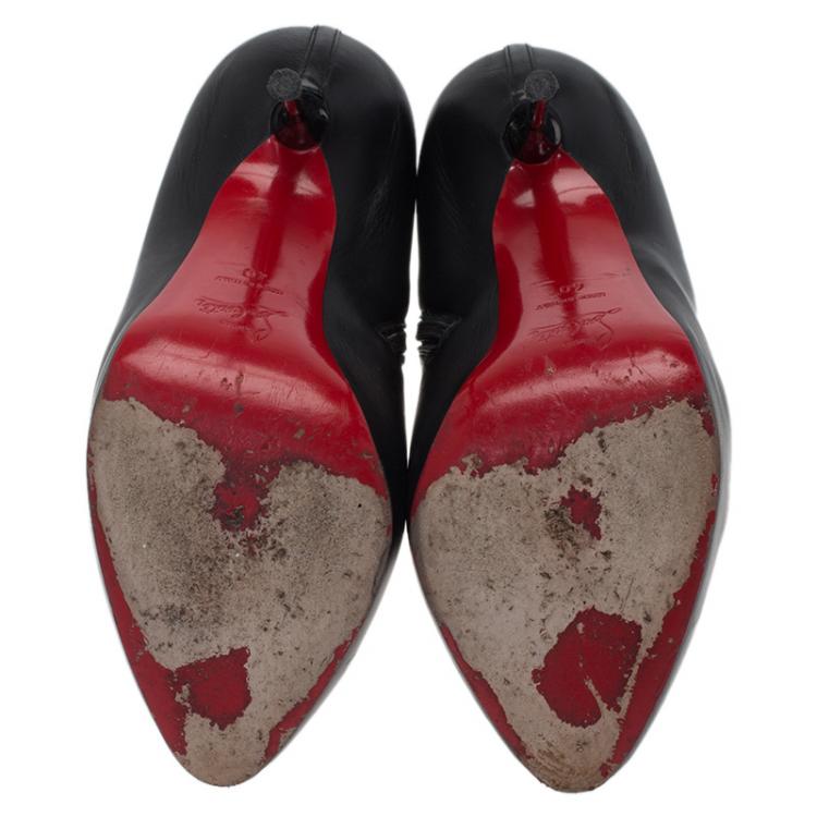 Pre Owned Christian Louboutin Black Leather Big Lips Ankle Boots Size 40