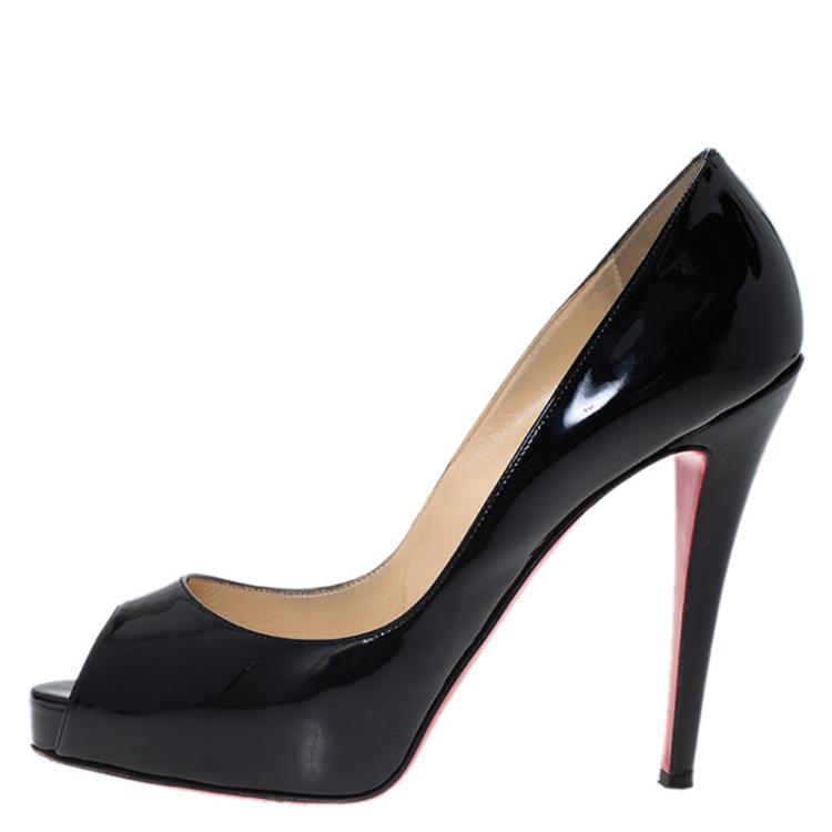 Pre Owned Christian Louboutin Black Patent Very Prive Peep Toe Pumps Size 39
