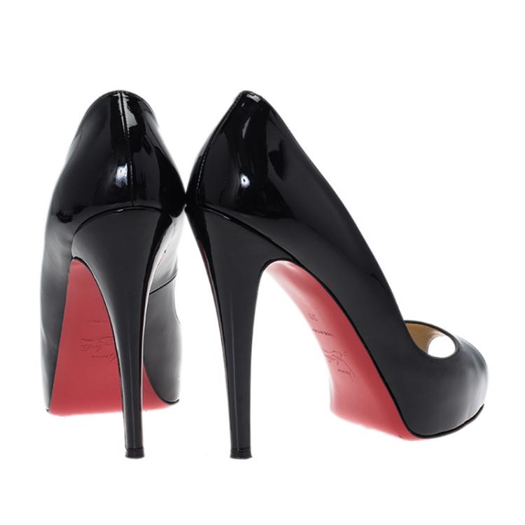 Pre Owned Christian Louboutin Black Patent Very Prive Peep Toe Pumps Size 39