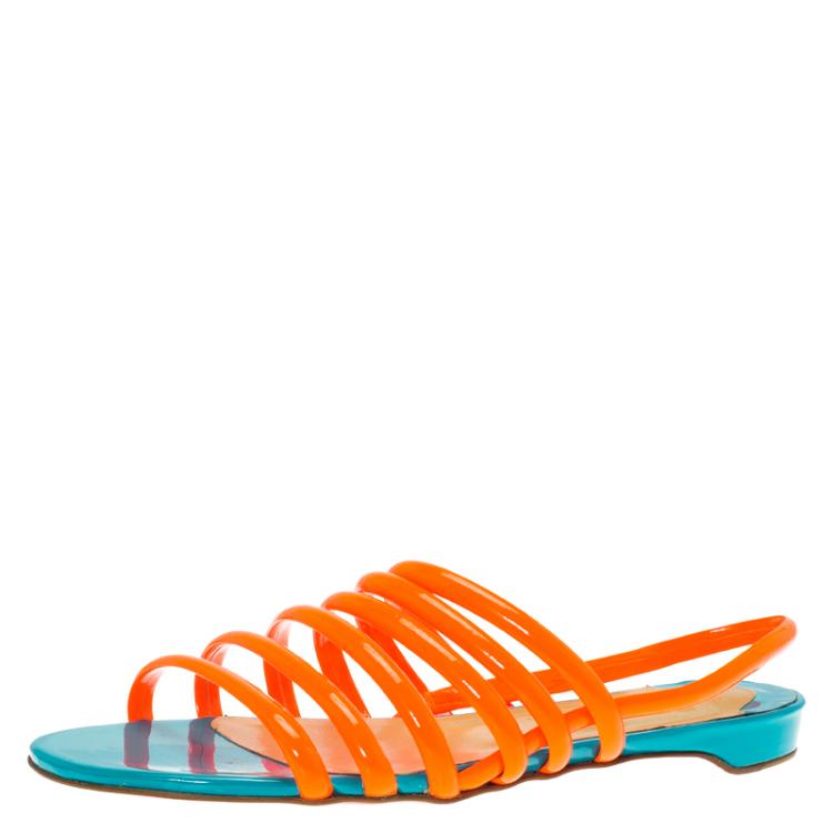 Pre Owned Christian Louboutin Two Tone PVC Strappy Flat Sandals Size 39