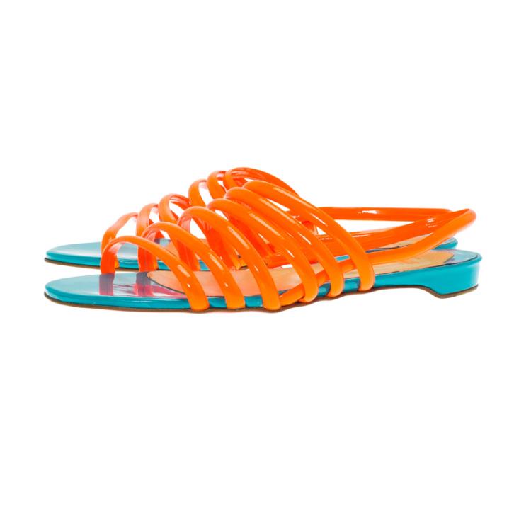 Pre Owned Christian Louboutin Two Tone PVC Strappy Flat Sandals Size 39