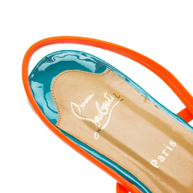 Pre Owned Christian Louboutin Two Tone PVC Strappy Flat Sandals Size 39
