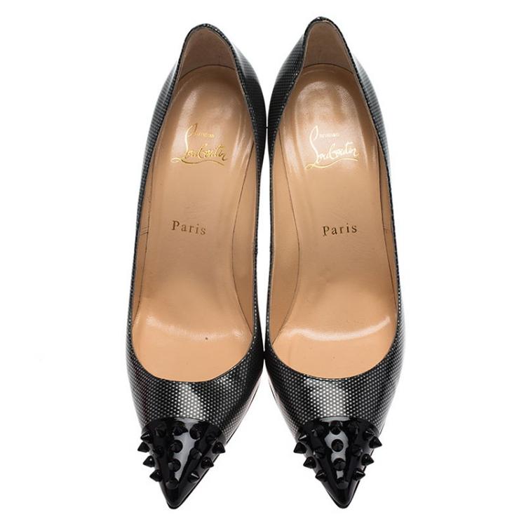 Pre Owned Christian Louboutin Metallic Leather Geo Spiked Pumps Size 39.5