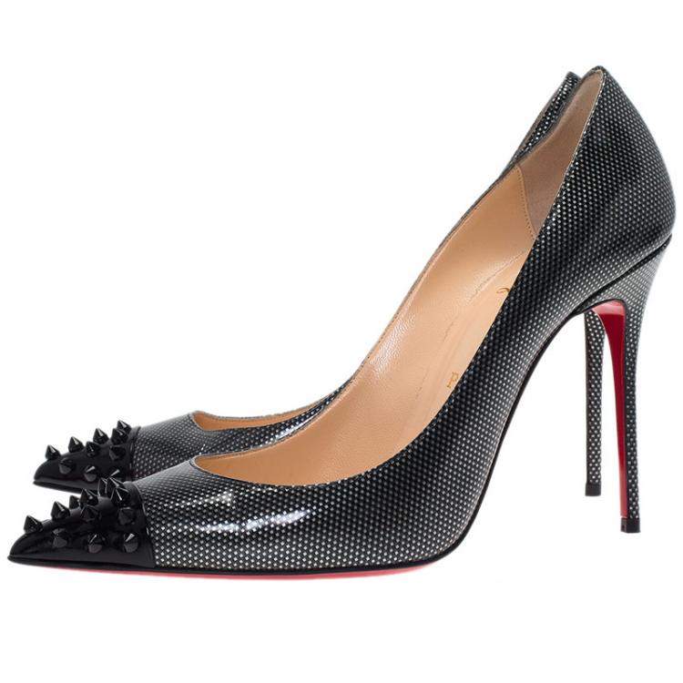Pre Owned Christian Louboutin Metallic Leather Geo Spiked Pumps Size 39.5