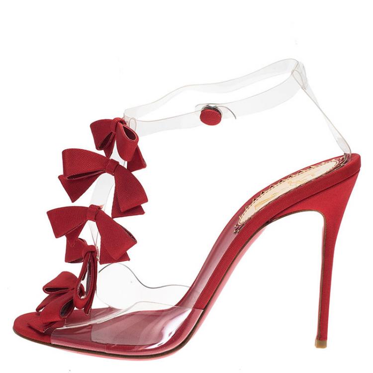 مملوكة مسبقًا Christian Louboutin Red Satin and PVC Bow Bow Slingback Sandals Size 39