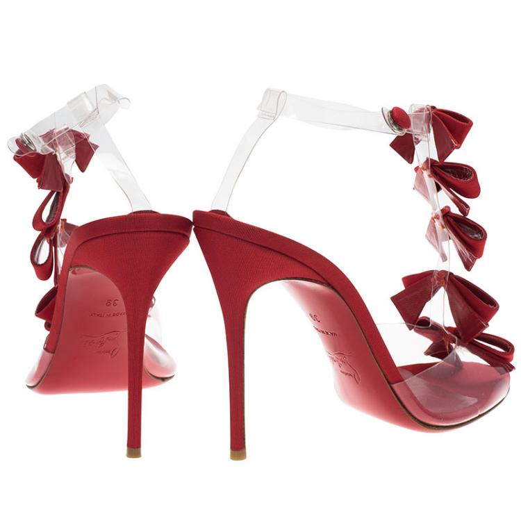 مملوكة مسبقًا Christian Louboutin Red Satin and PVC Bow Bow Slingback Sandals Size 39