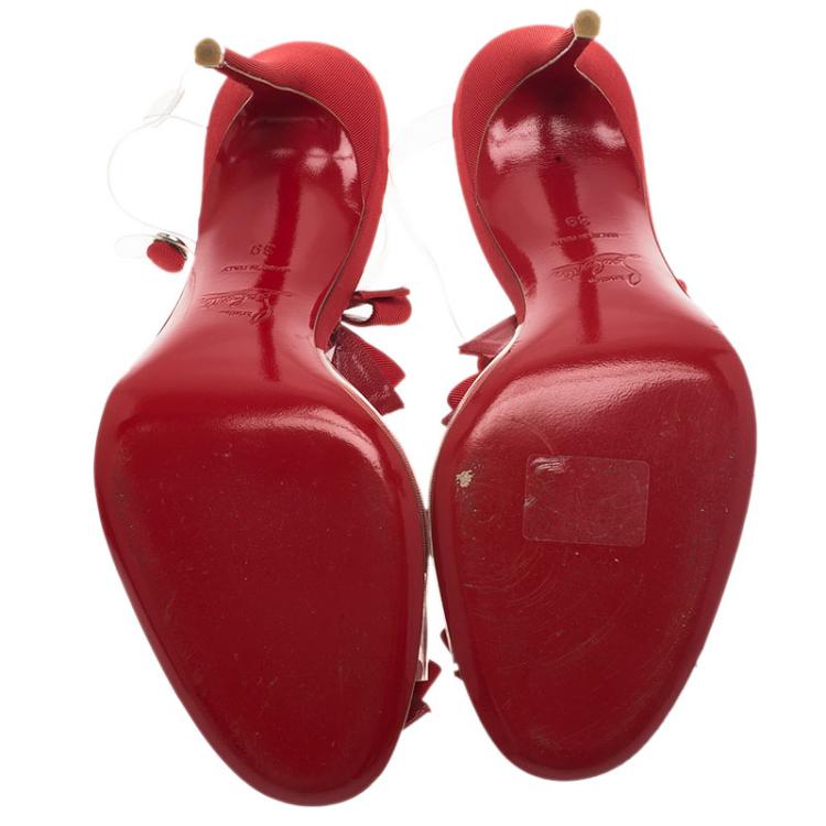 مملوكة مسبقًا Christian Louboutin Red Satin and PVC Bow Bow Slingback Sandals Size 39