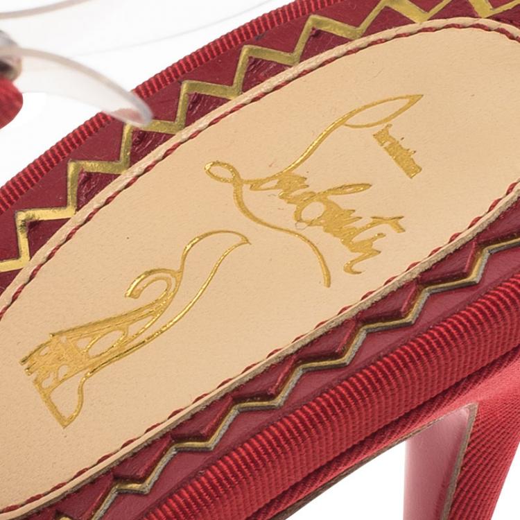 مملوكة مسبقًا Christian Louboutin Red Satin and PVC Bow Bow Slingback Sandals Size 39