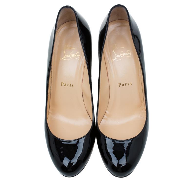 Pre Owned Christian Louboutin Black Patent RonRon Zeppa Wedge Pumps Size 38.5