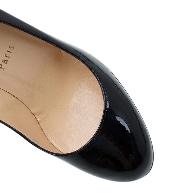 Pre Owned Christian Louboutin Black Patent RonRon Zeppa Wedge Pumps Size 38.5